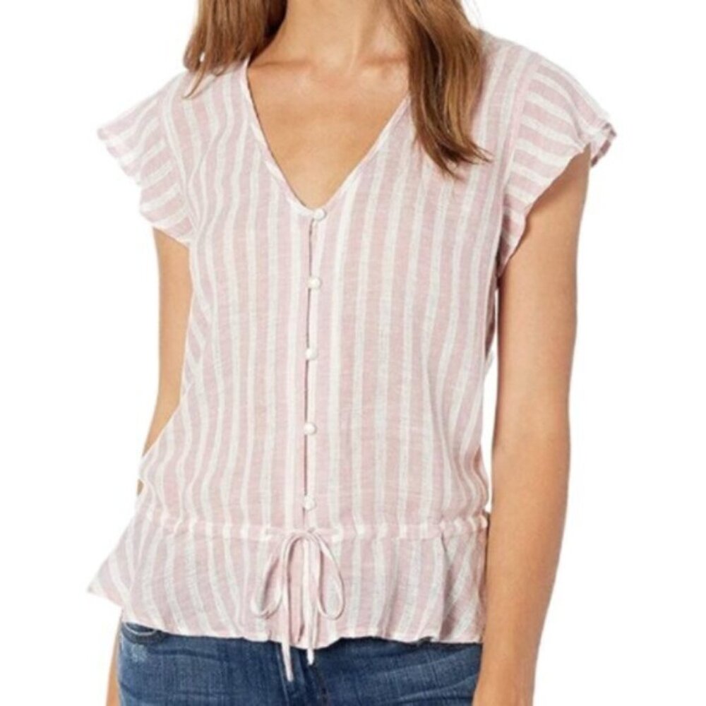 Rails Pink Flutter Sleeve Blouse with Tie Front